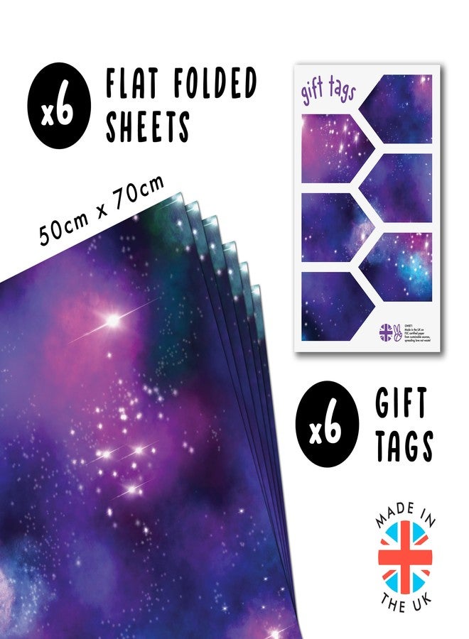 CENTRAL 23 Space Wrapping Paper - 6 Sheets of Gift Wrap and Tags - Blue Purple Galaxy - Dreamy - Fun Birthday Wrapping Paper for Men Women Adult Kids Boys Girls - Recyclable - Image 2
